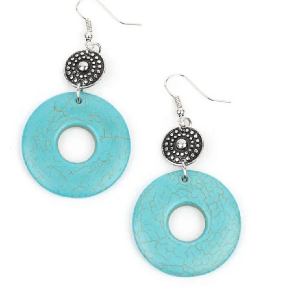 Paparazzi Jewelry Accessories - Earthy Epicenter - Blue Earrings - Vintage - Picture 4 of 4